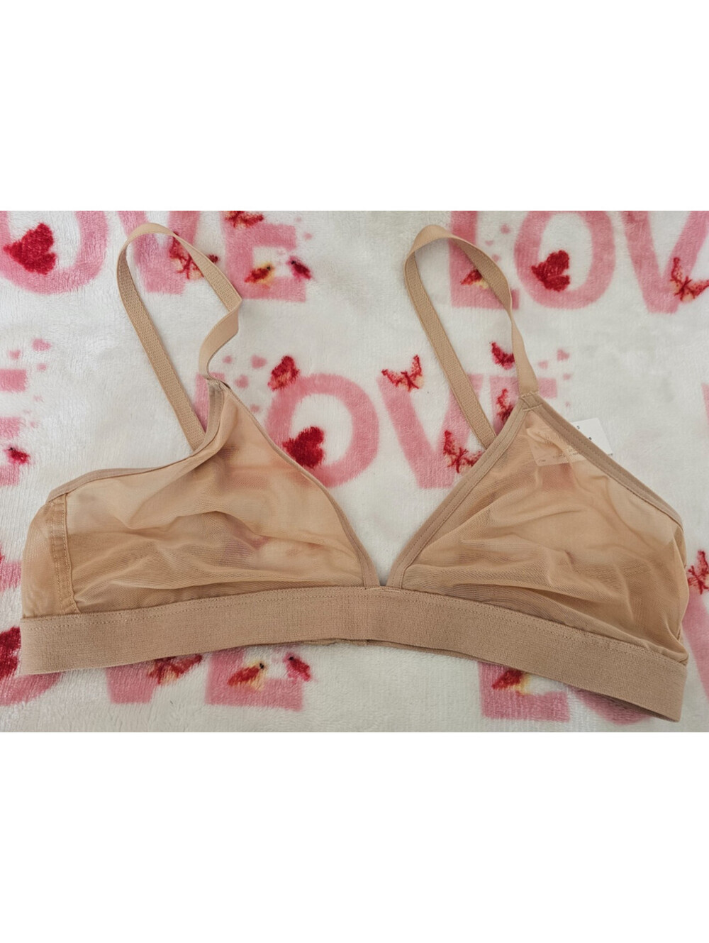 Gap Body Bra Size Small Bralette Beige Tan Wireless Wire Free Back Closure Sheer